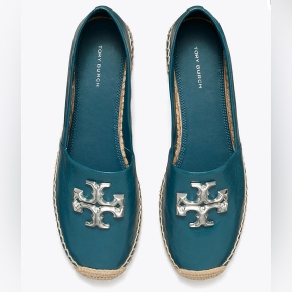 Tory Burch Shoes - NWOT Tory Burch Teal Espadrilles with Silver Logo